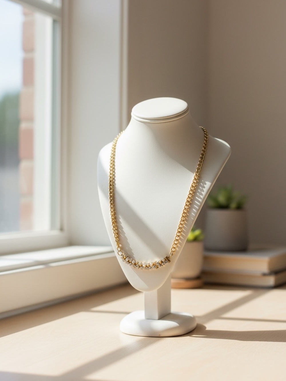 Gold Chain Necklace with Crystal Accent - Women Jewelry new